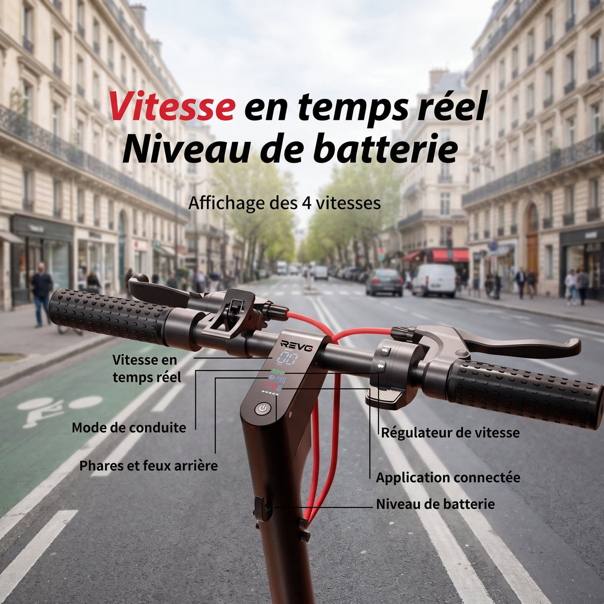 Trottinette Électrique REVO Pulse – 750 W – Autonomie 45 km – Batterie 48 V 14 Ah – Pneus 9,3 – 4 Modes