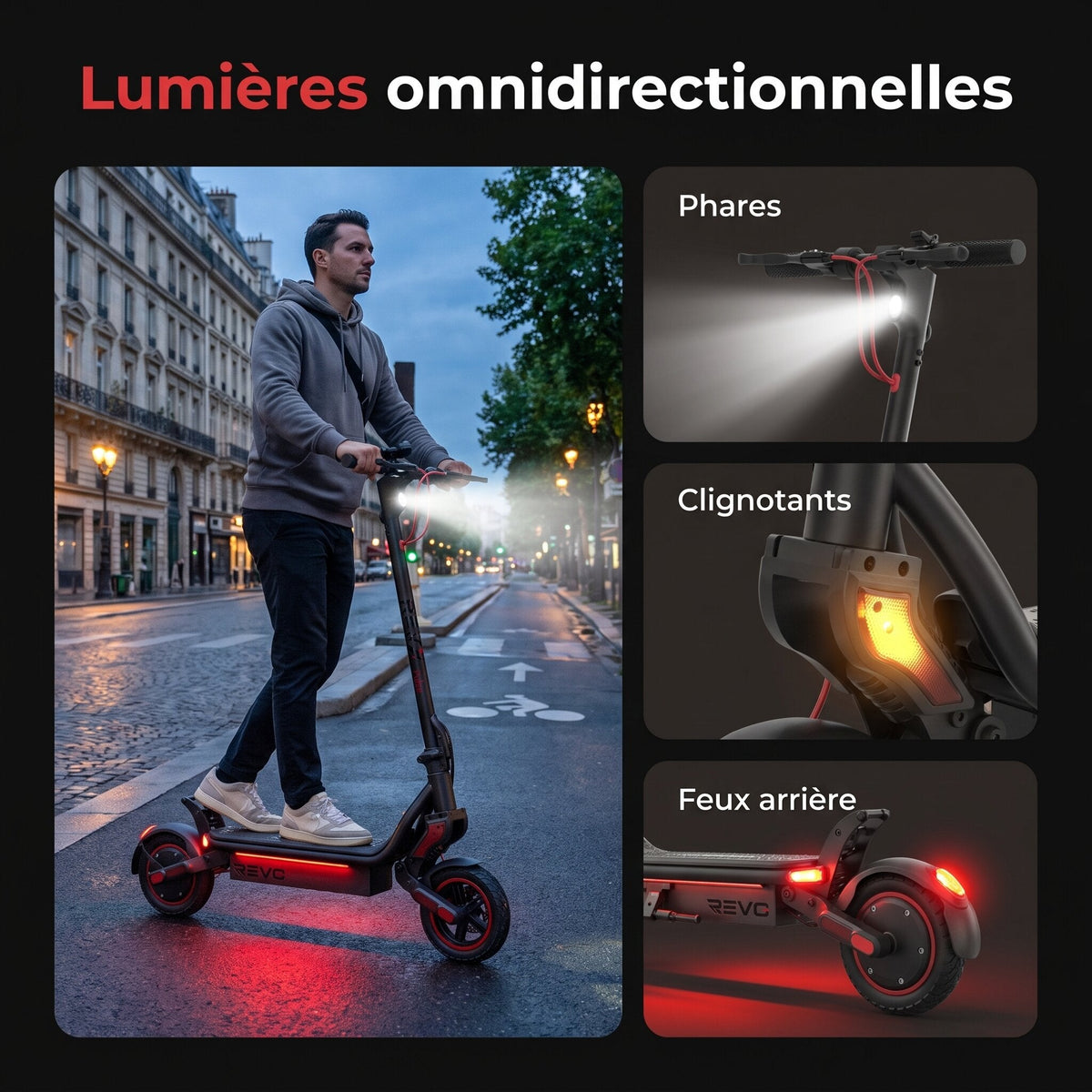 Trottinette Électrique REVO Pulse – 750 W – Autonomie 45 km – Batterie 48 V 14 Ah – Pneus 9,3 – 4 Modes