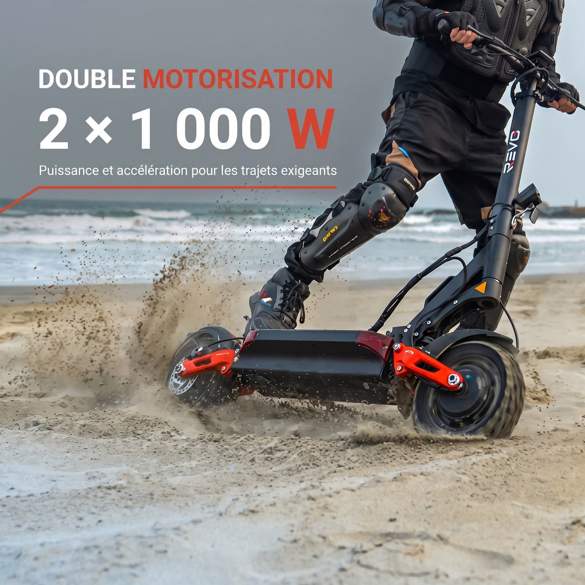 Trottinette Électrique REVO Titan X2 – Double Moteur 2 × 1 000 W – Autonomie jusqu’à 75 km – Batterie 60 V 18 Ah – Pneus Tout-Terrain 10