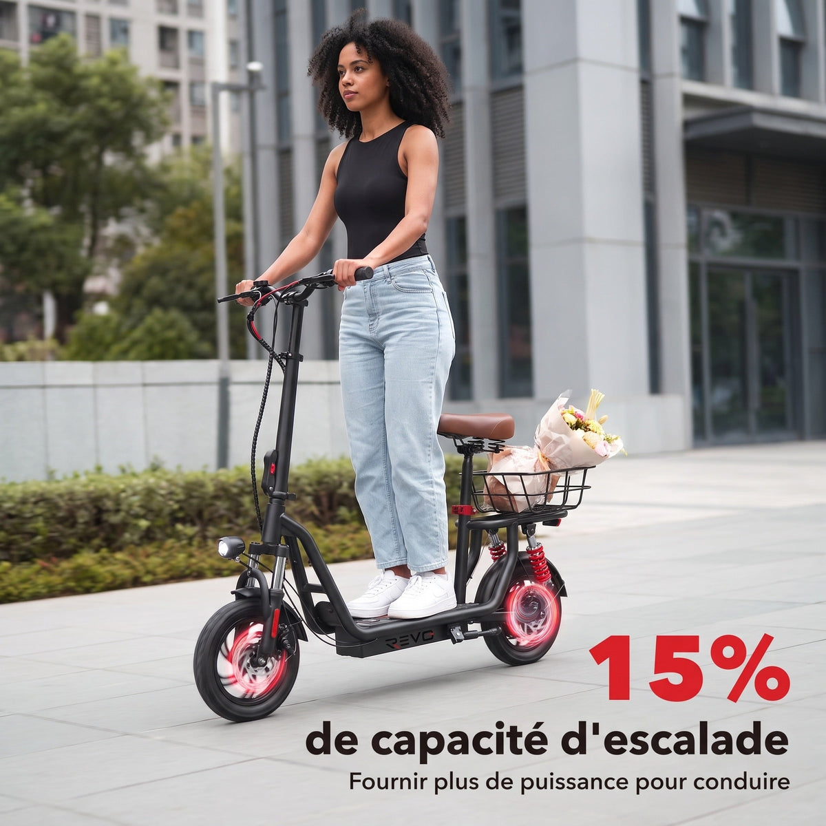 Trottinette Électrique REVO Zenith – 500 W – Autonomie 35 km – Batterie 36V 7,5Ah – Pneus 12 – Avec Siège