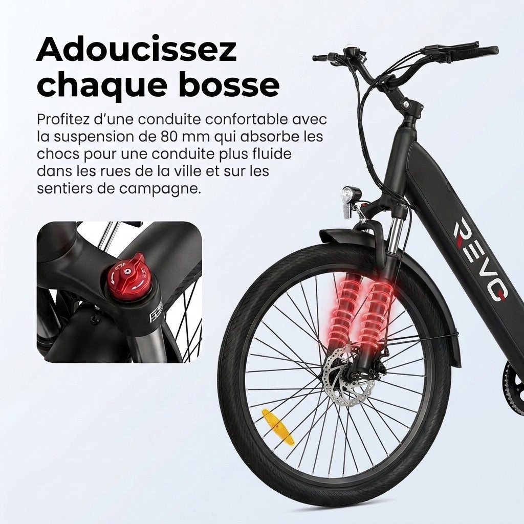 Vélo Électrique REVO Venture – 250 W – Autonomie jusqu’à 100 km – Batterie 561,6 Wh – Roues 27,5 – Freins Hydrauliques