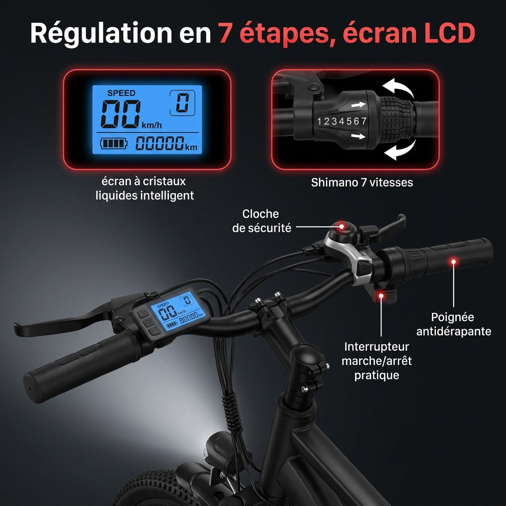Vélo Électrique VTT REVO Trail – 250 W – Autonomie 35 à 90 km – Batterie 36 V 10,4 Ah – Pneus 26 – 7 Vitesses