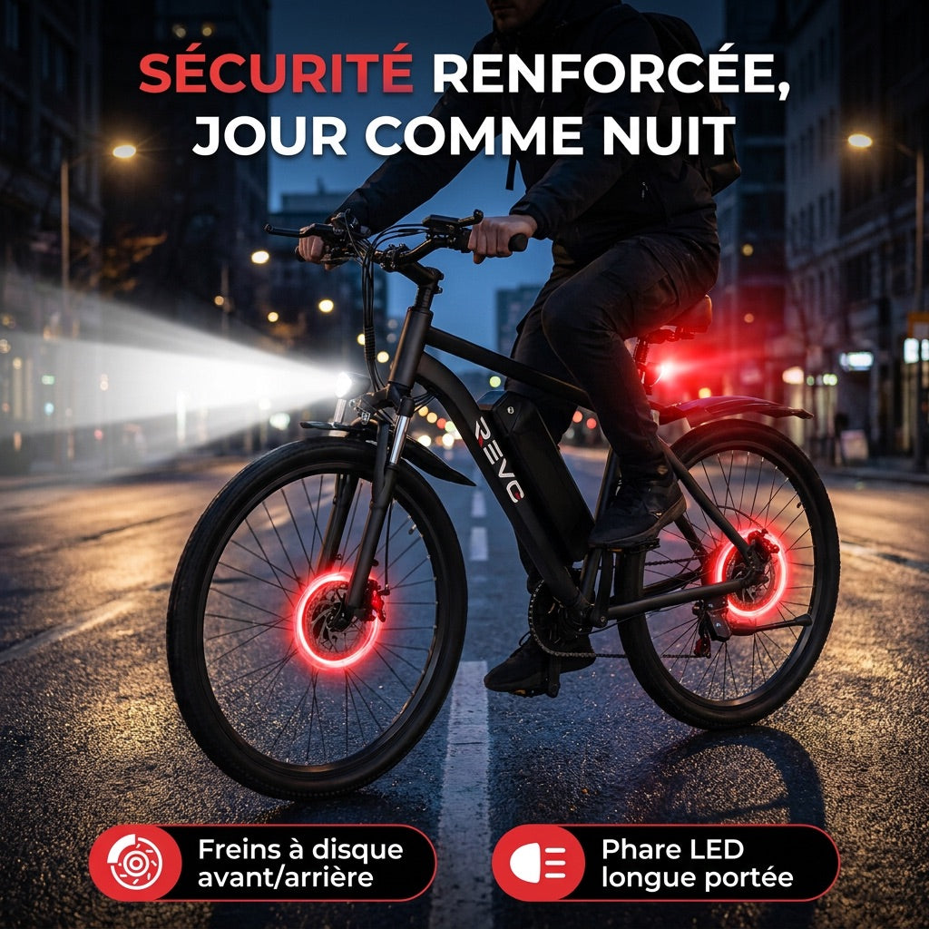 Vélo Électrique VTT REVO Trail – 250 W – Autonomie 35 à 90 km – Batterie 36 V 10,4 Ah – Pneus 26 – 7 Vitesses